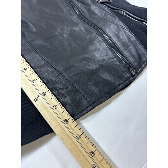 Andrew Marc Moto Felix Jacket Black Leather Small Pockets Knit Panels Gothcore - Picture 10 of 16